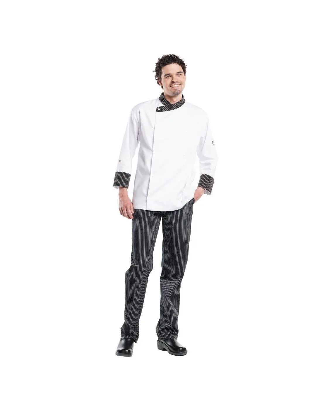 Pantalon de cuisine mixte Chaud Devant Ligne Noir rayé noir et blanc 46