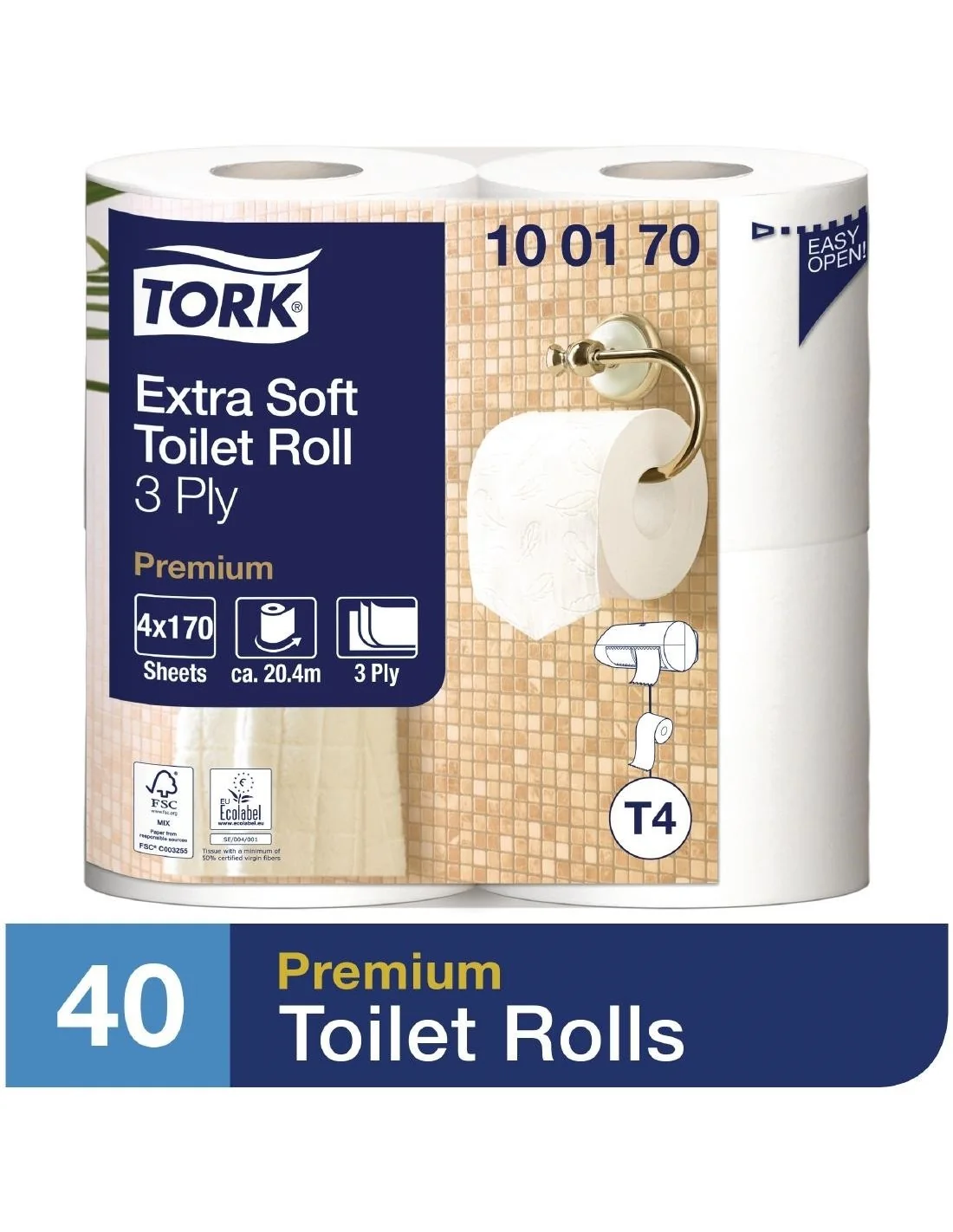 Papier toilette rouleau traditionnel extra doux Tork 3 plis (Lot de 40)
