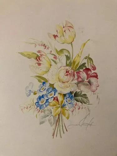 Peinture Gouache Aquarelle Vittorio Guidotti Bouquet Fleurs Fleur 1930 Art