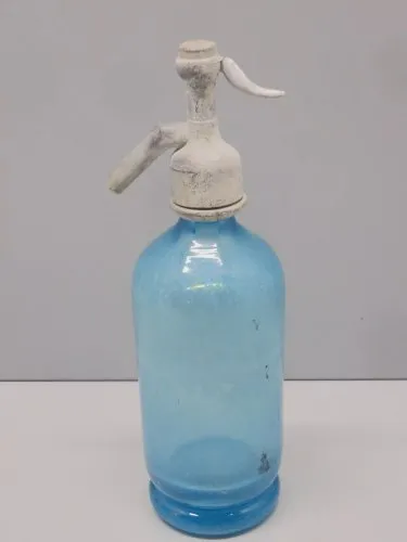 -PETIT SIPHON VERRE BLEU BRASSERIE des MARINS E MOULINS CHATEAUROUX no paille