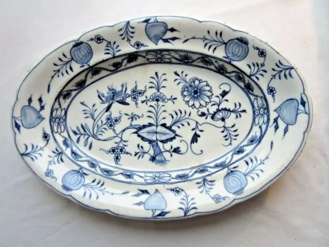 Plat oval de service, Art Déco, décor bleu: Arbre stylisé avec fleurs, Meissen
