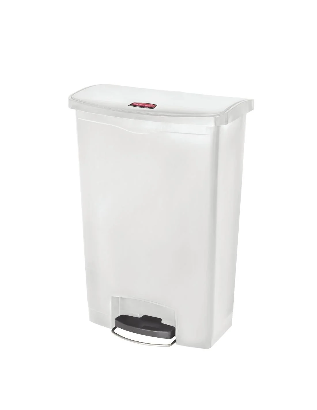 Poubelle à pédale frontale large Slim Jim Step-On Rubbermaid blanche 90L