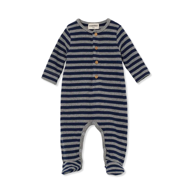 combinaison douce à rayures nouveau-né cozmo beige/navy