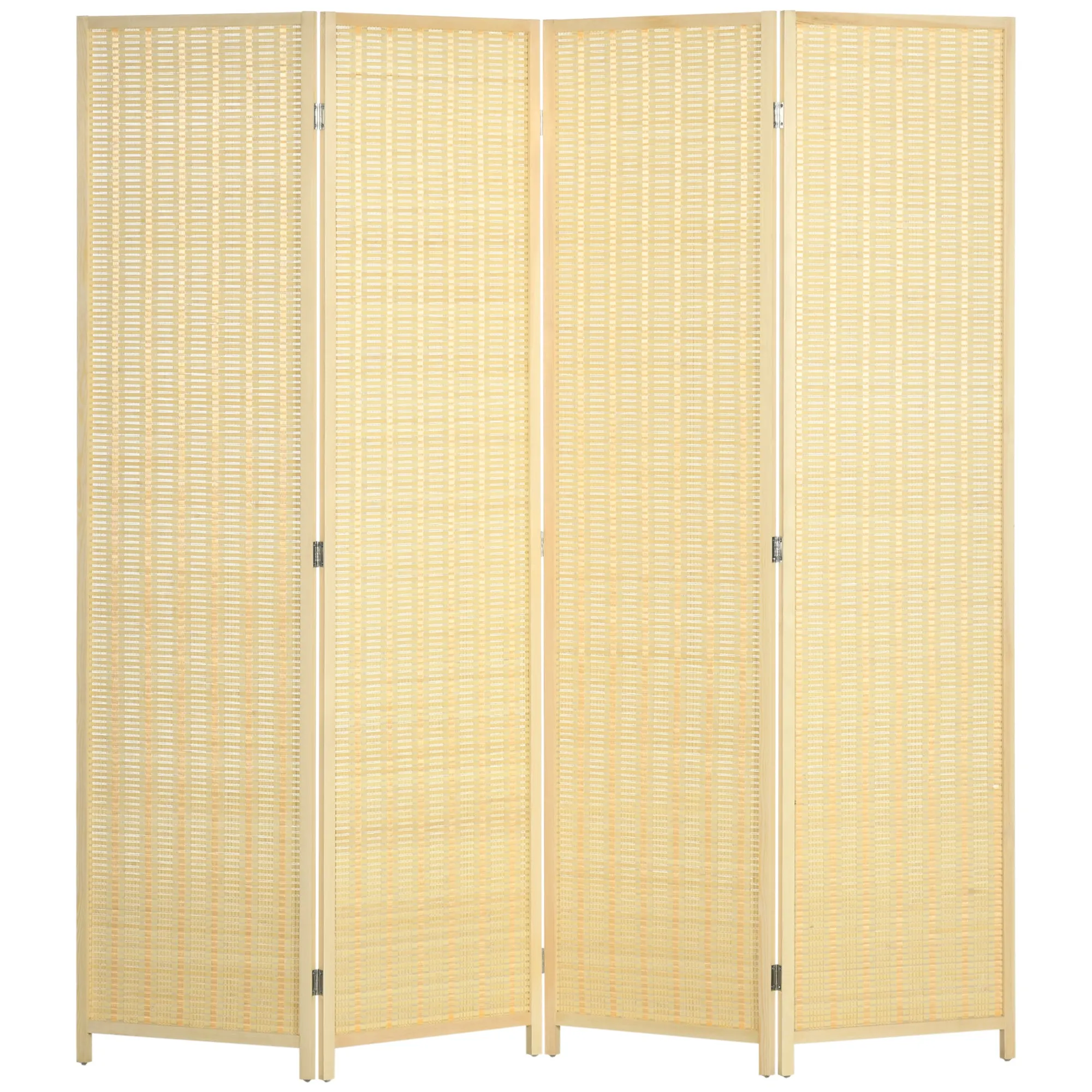 4 Panel Folding Room Divider Screen Natural 180 x 180cm Freestanding Wall Panel Privacy Furniture Paravent Partition Separator for Living Room Bedroom Office