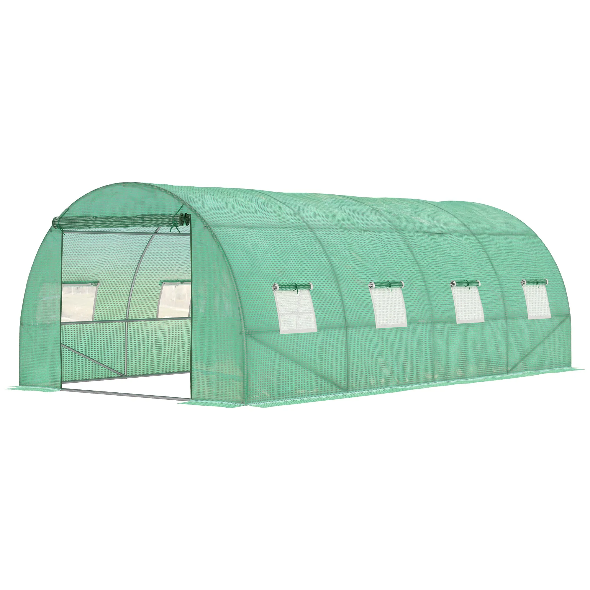 Walk-in Polytunnel Greenhouse 6 x 3M Outdoor Garden Tunnel Tent with Zipped Roll-Up Door and 8 Mesh Windows