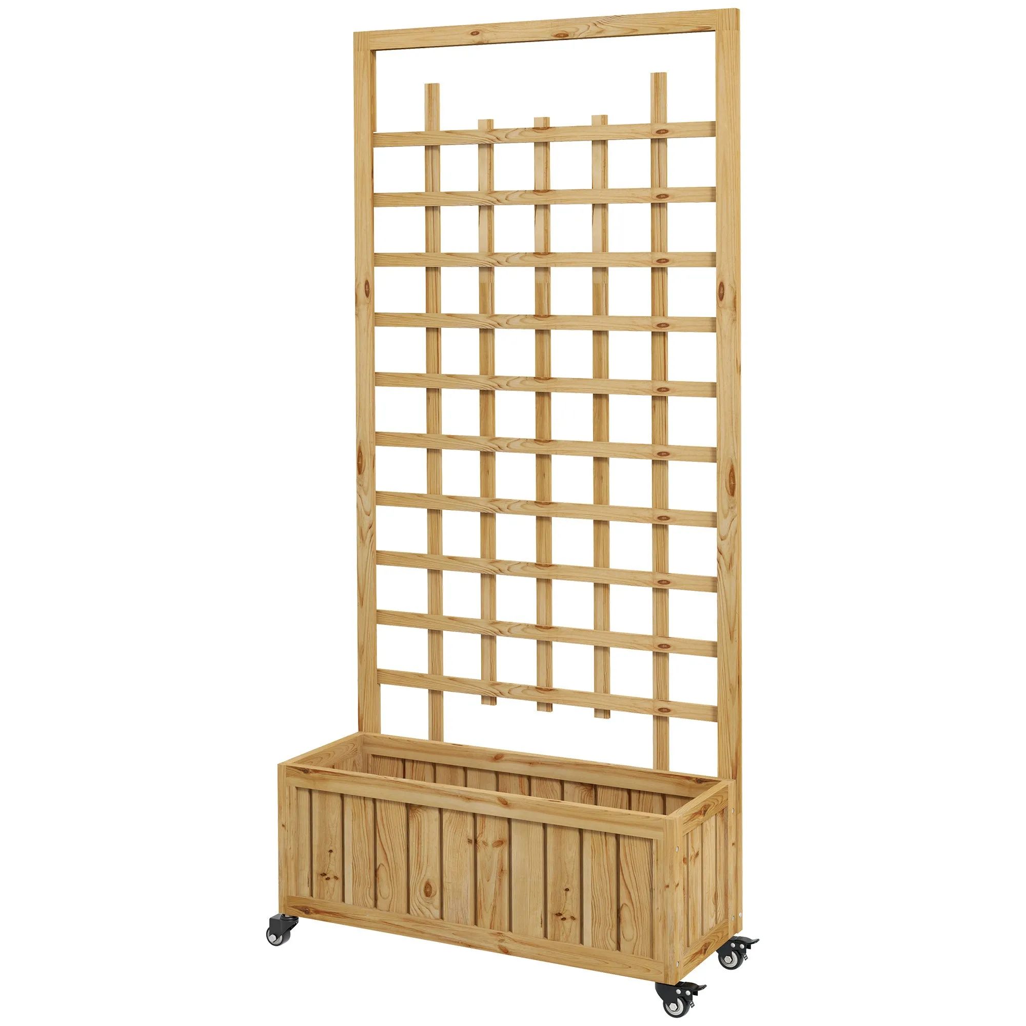 Wooden Trellis Planter Natural with Wheels Raised Garden Bed to Climb and Grow Vegetables Herbs