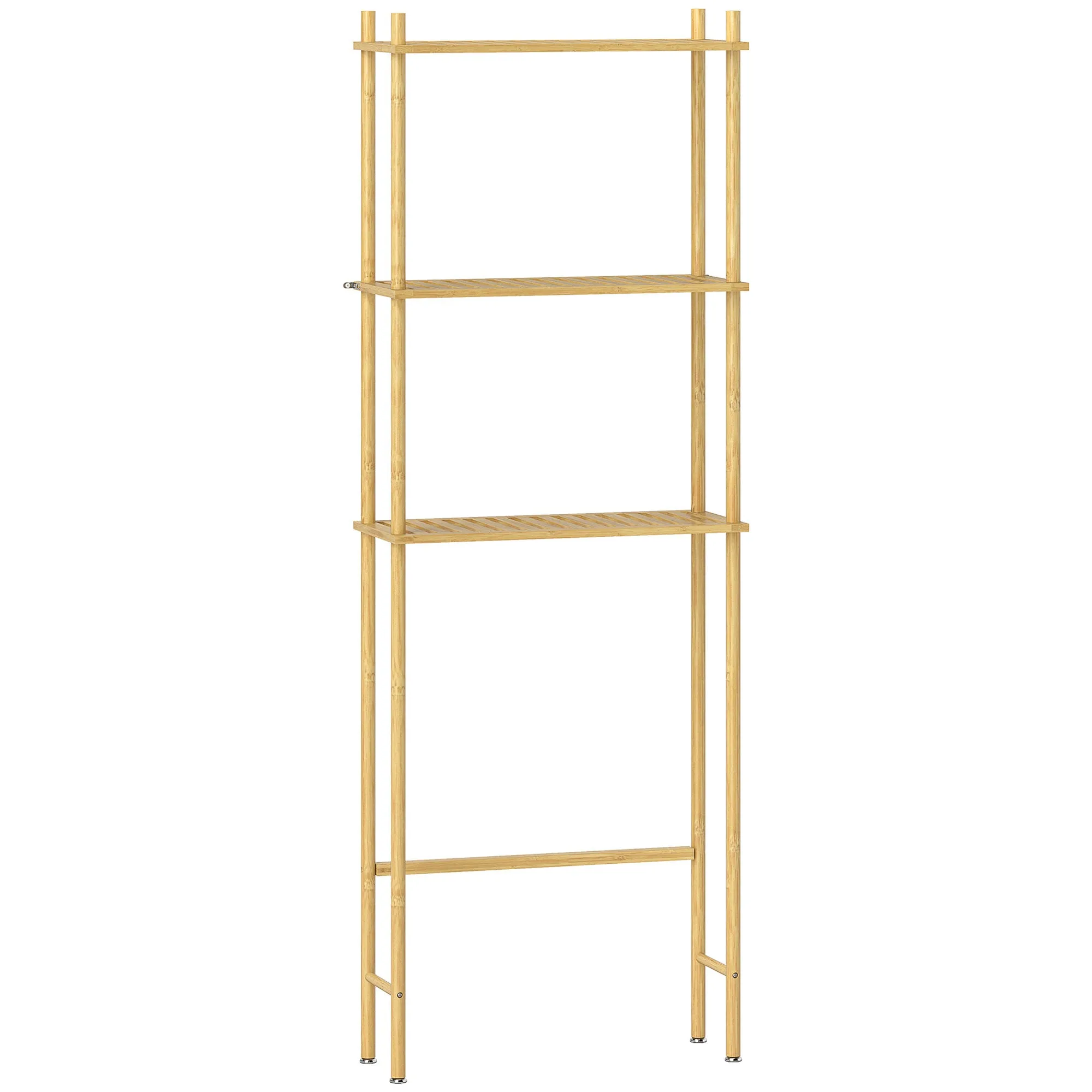 3-Tier Freestanding Bamboo Over Toilet Storage Unit with 3 Slatted Shelves Natural Wood