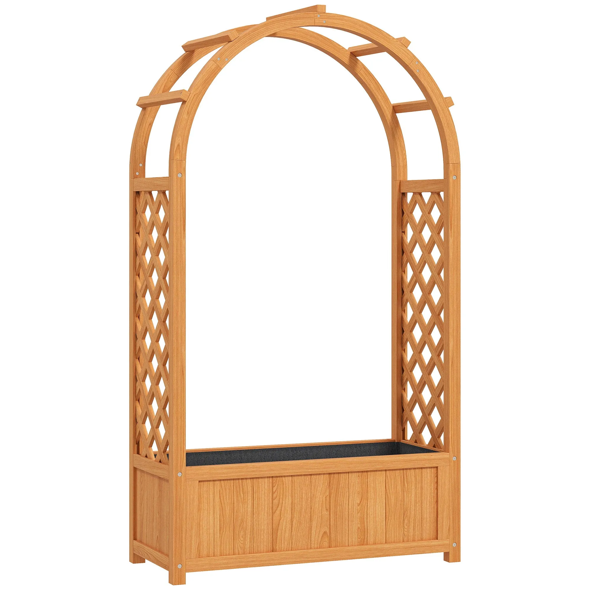 Wooden Raised Garden Bed 83 x 36 x 145 cm with Trellis Liner Drainage Holes for Vine Climbing Plants