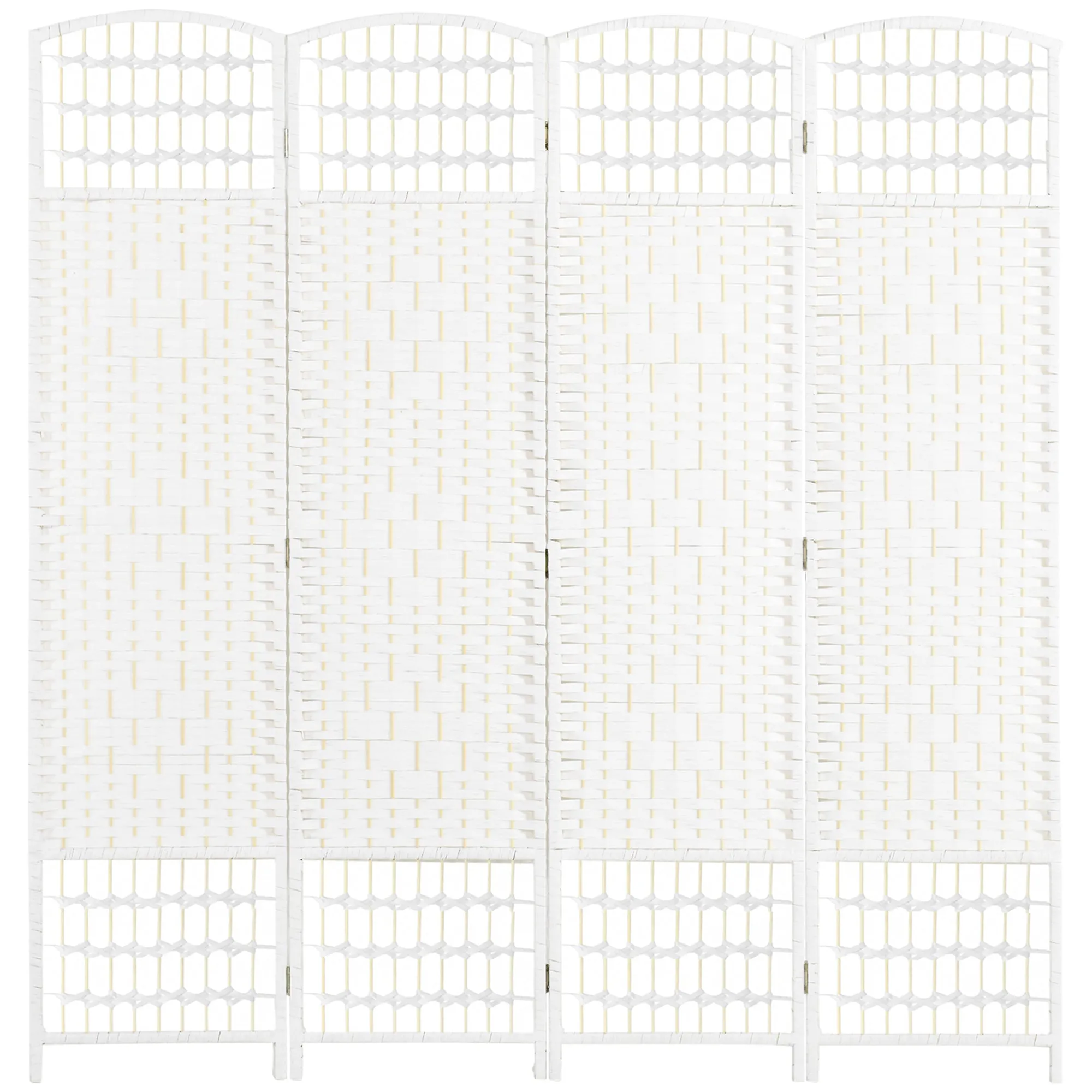 4 Panel Folding Room Divider White 160 x 170cm Freestanding Privacy Screen Paravent Partition Separator for Living Room Bedroom and Office