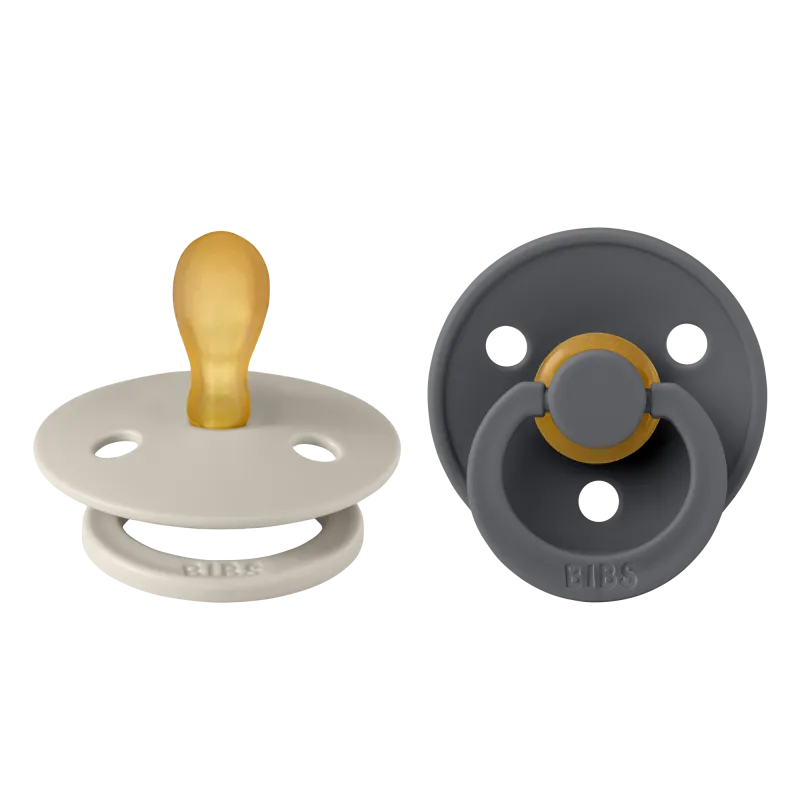 set 2 pacifiers bibs colour simetric sand/iron 0-6m