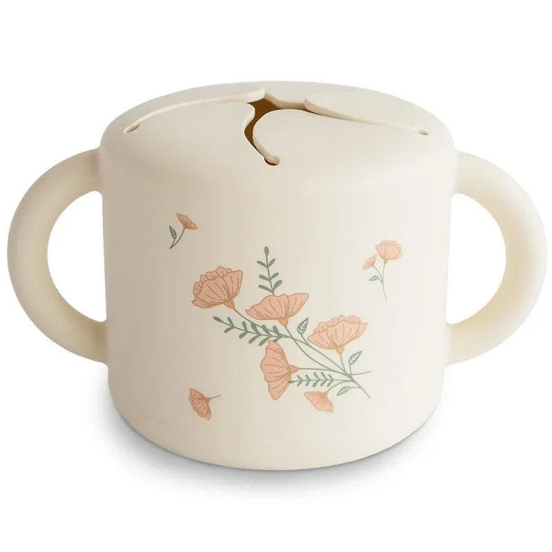 taza para snack silicona mushie pink flowers