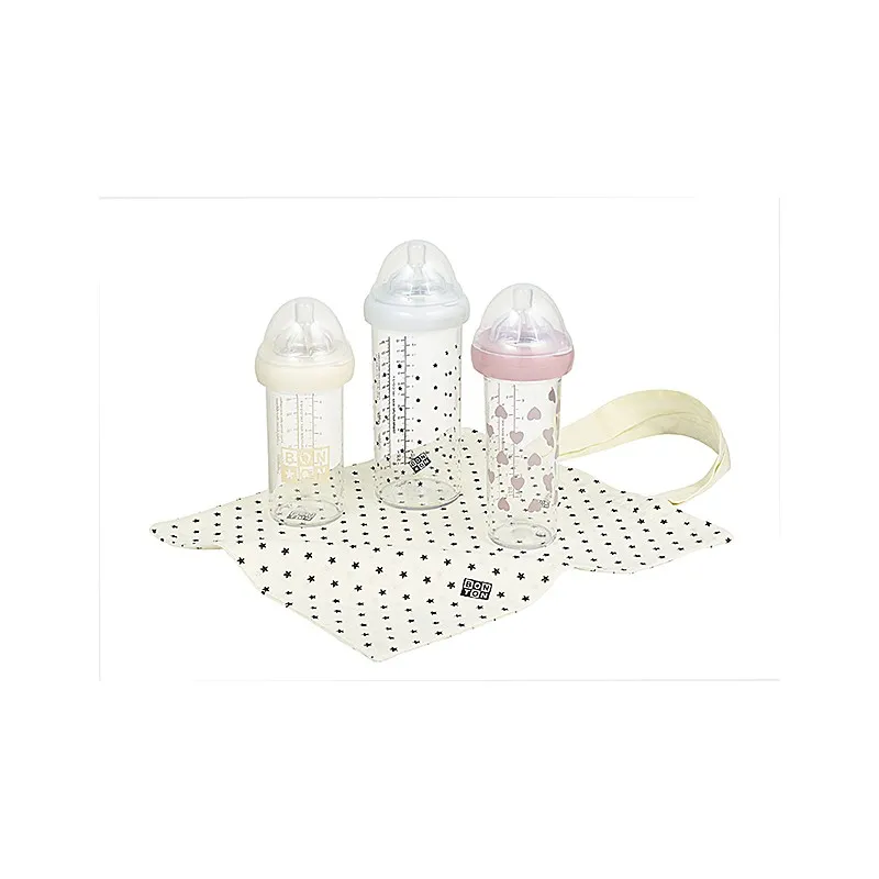 set 3 bonton baby bottle 360ml coeurs rose