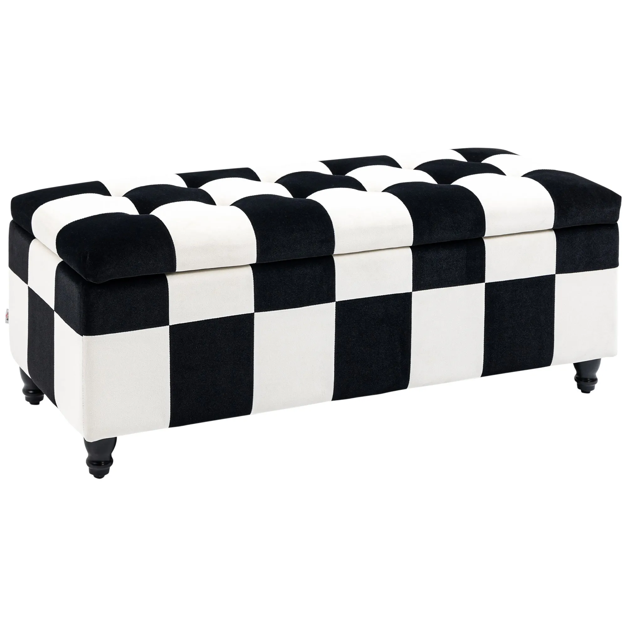 Velvet Storage Ottoman White and Black 114 x 47 x 47cm Button-tufted Footstool Box Toy Chest with Lid for Living Room Bedroom