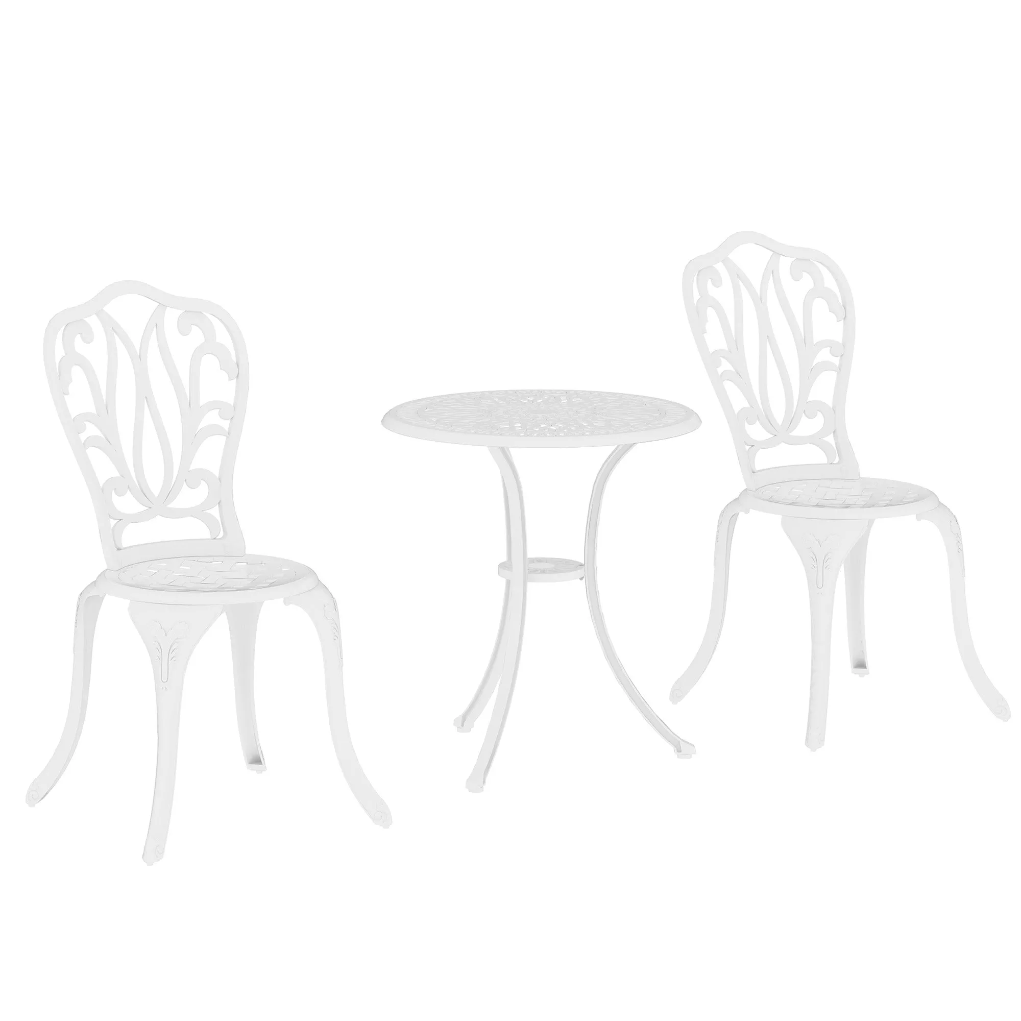 3 Piece Cast Aluminium Garden Bistro Set with Umbrella Hole White