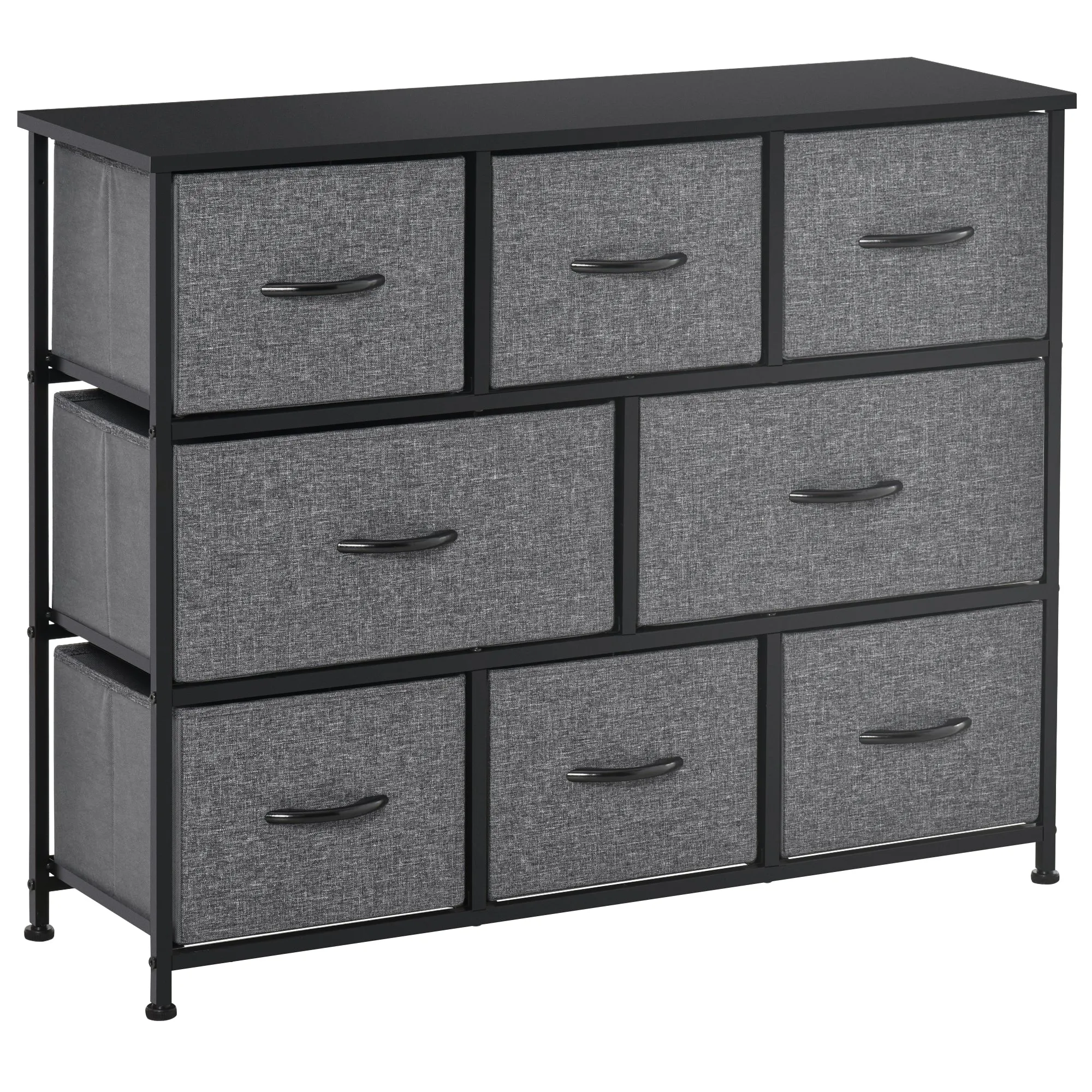 Chest of Drawers Dark Grey with 8 Foldable Drawers 3-Tier Fabric Bedroom Dresser Clothes Storage Unit for Bedroom Living Room