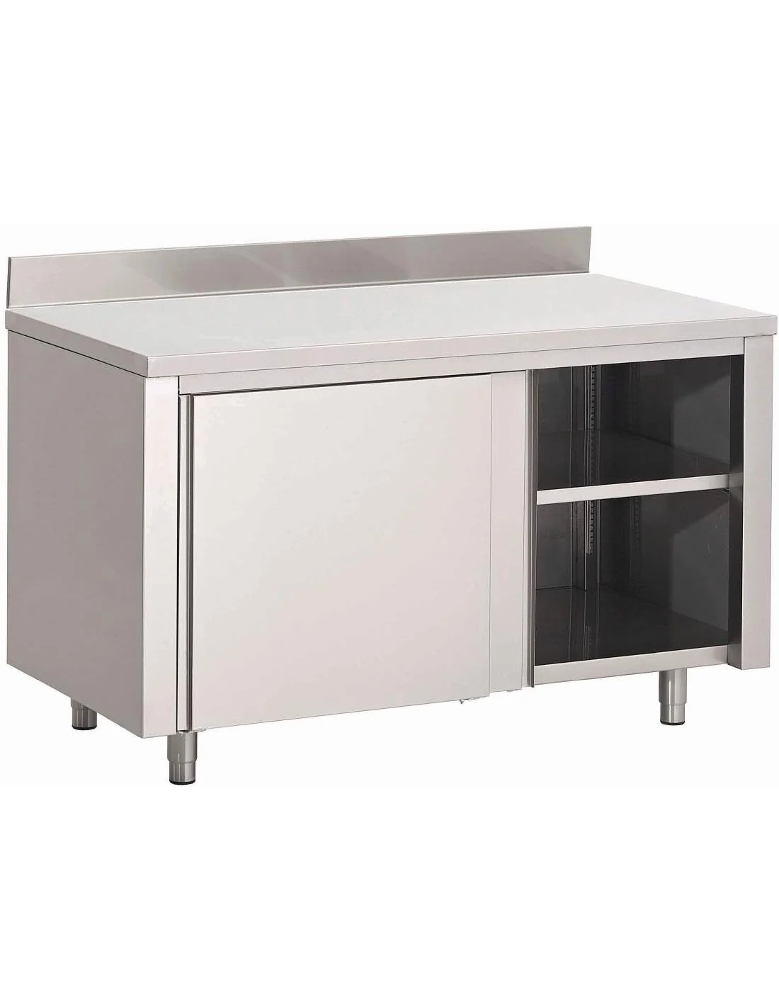 Table armoire inox avec portes coulissantes et dosseret Gastro M 2000 x 700 x 850mm