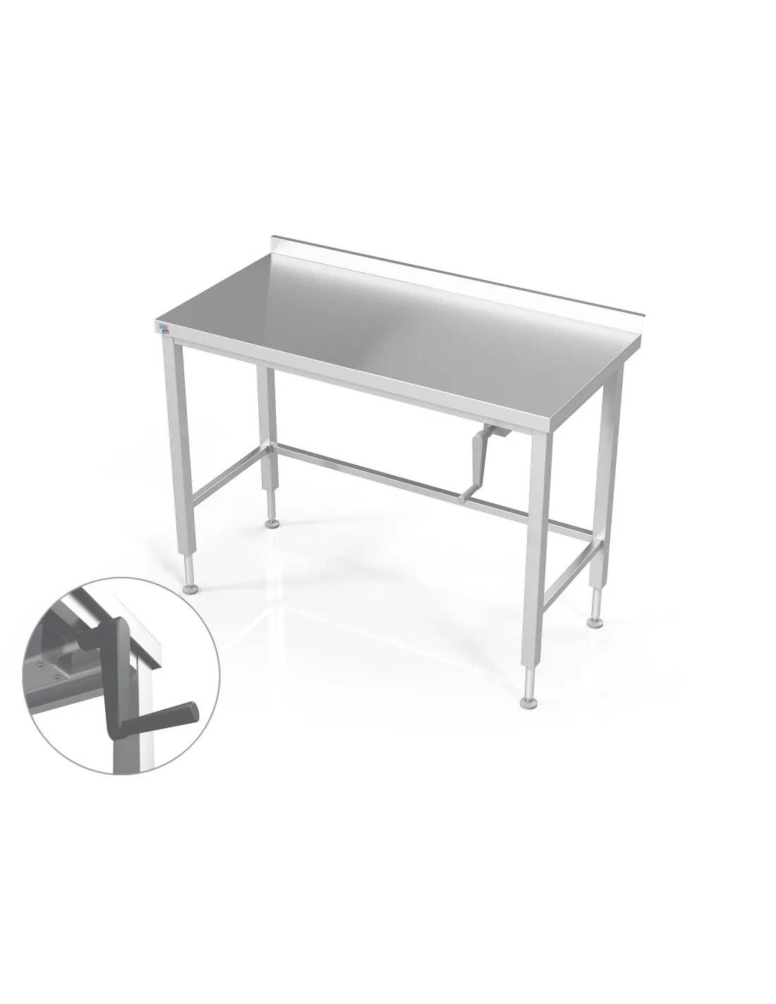 TABLE INOX SOUDEE INOX 304 ADOSSEE CONFOR'TABLE REGLABLE EN HAUTEUR PAR MANIVELLE L (en mm) : 2 000 - P (en mm) : 700 H (en mm)