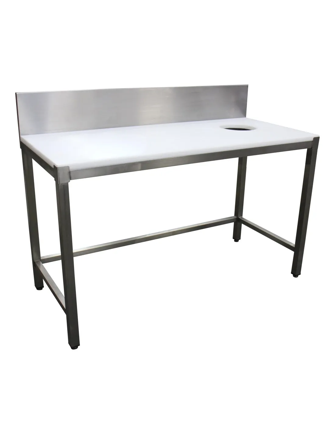 TABLE PREPARATION POISSON. SANS BAC. DESSUS POLY BLANC EP.25 MM. DOSSERET H-200 1 TVO Ø200 MM A DROITE AVEC TIROIR GN 1/1 H-100