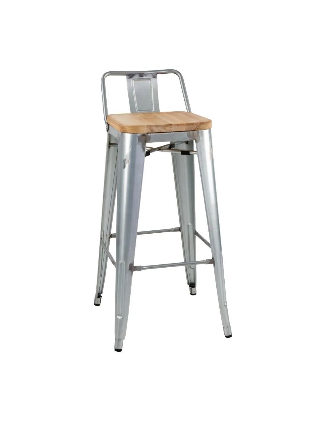 Tabourets bistro hauts avec dossier et assise en bois Bolero acier galvanisé (lot de 4)