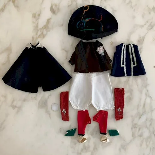 Tenue de paludier pour poupée début XXe en tissu et feutrine M2515