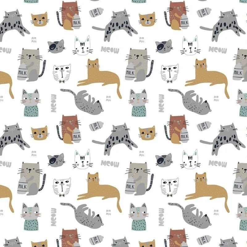 Tissu Chatons Imprimé Blanc