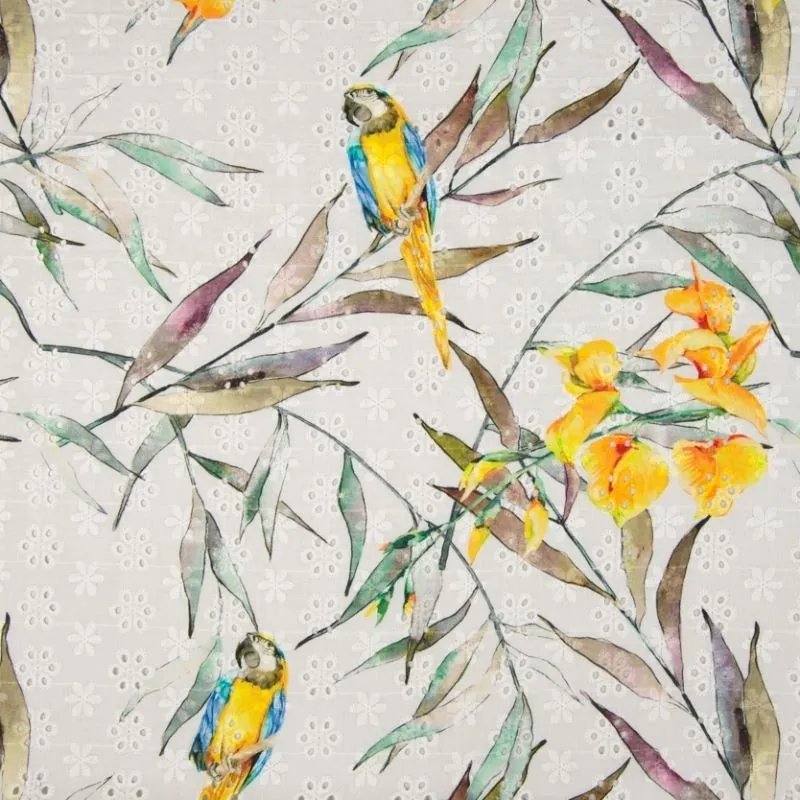 Tissu Coton Digital Brode Perroquet