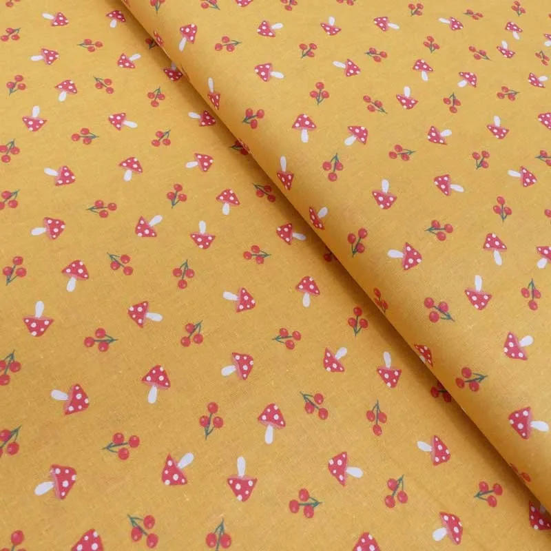 Tissu Coton Imprimé Champi Moutarde