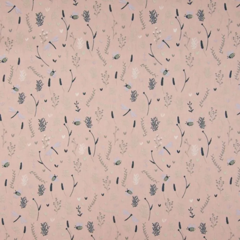 Tissu Coton Imprimé Fleur Fond Rose