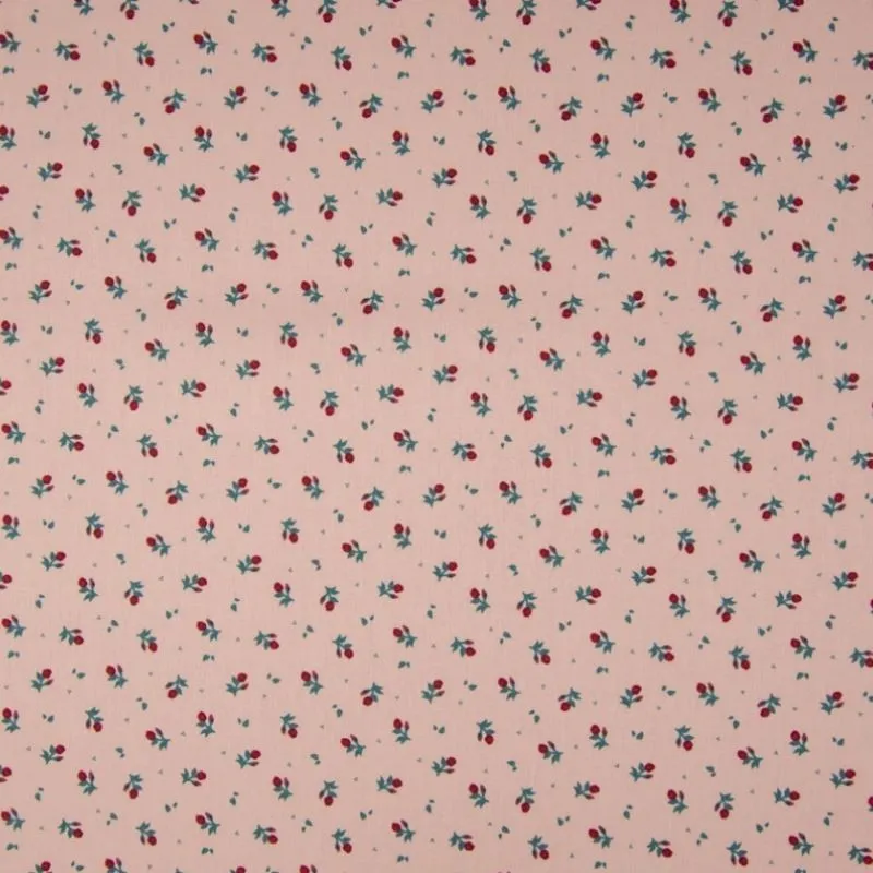 Tissu Coton Imprimé Floral Fond Saumon