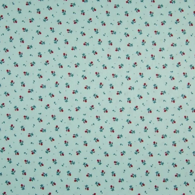Tissu Coton Imprimé Floral Fond Vert Clair