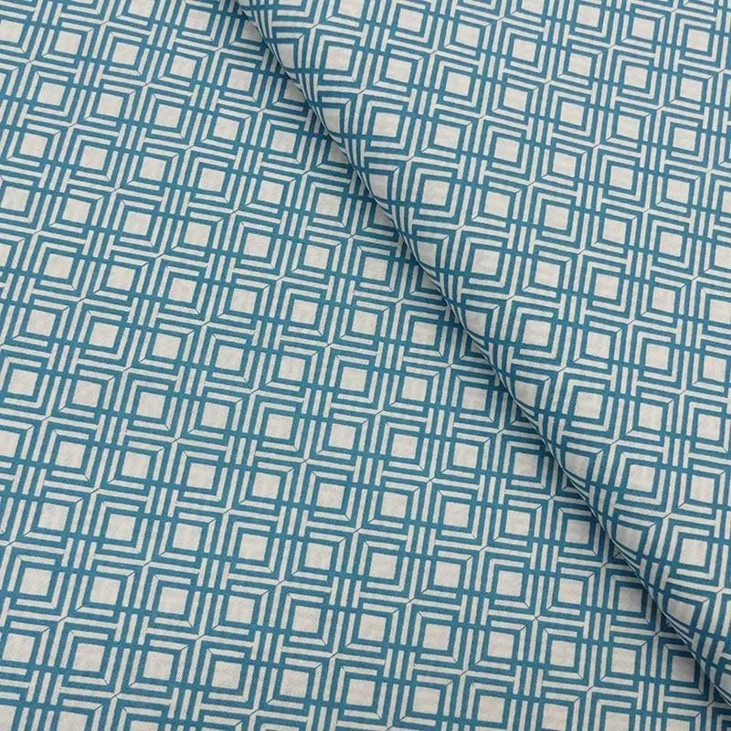Tissu Coton Imprimé Géométrique Bleu