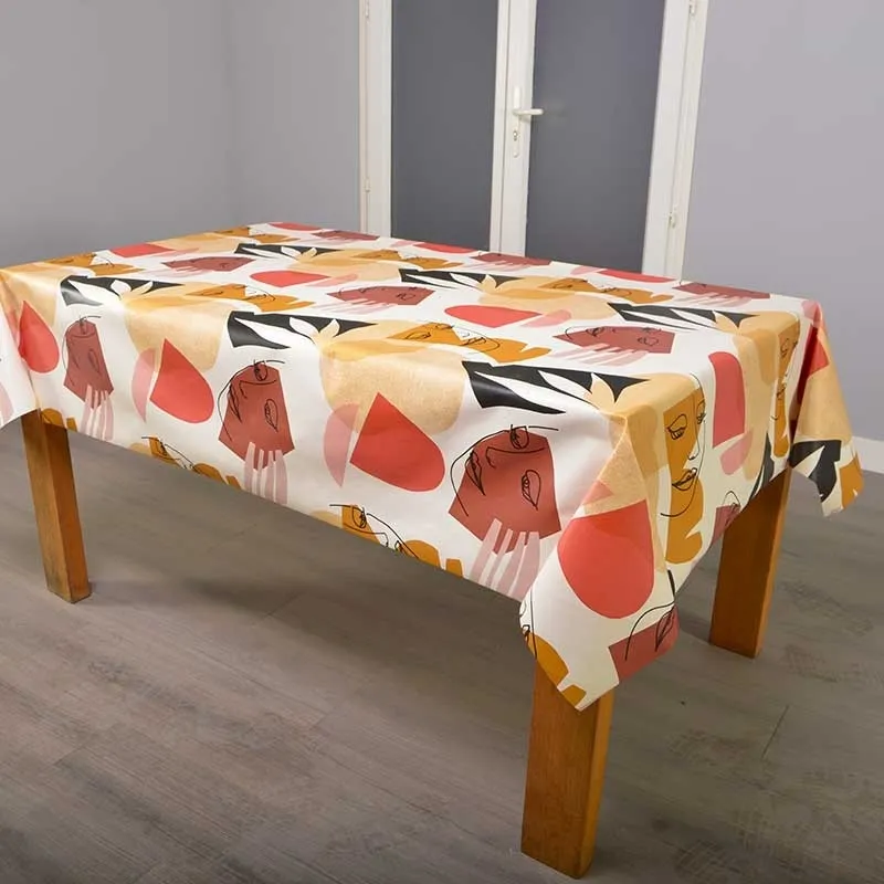 Tissu Toile Cirée Studio Visages Ocre