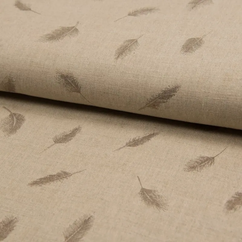 Tissu Toile Coton Lin Imprimé Plume Foil