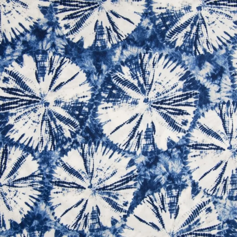 Tissu Toile Viscose Cercle Tie&dye Bleu