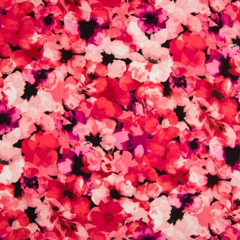 Tissu Toile Viscose Imprimée Fleurs Corail