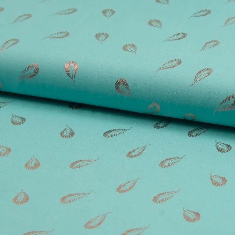 Tissu Viscose Foil Plume Fond Turquoise
