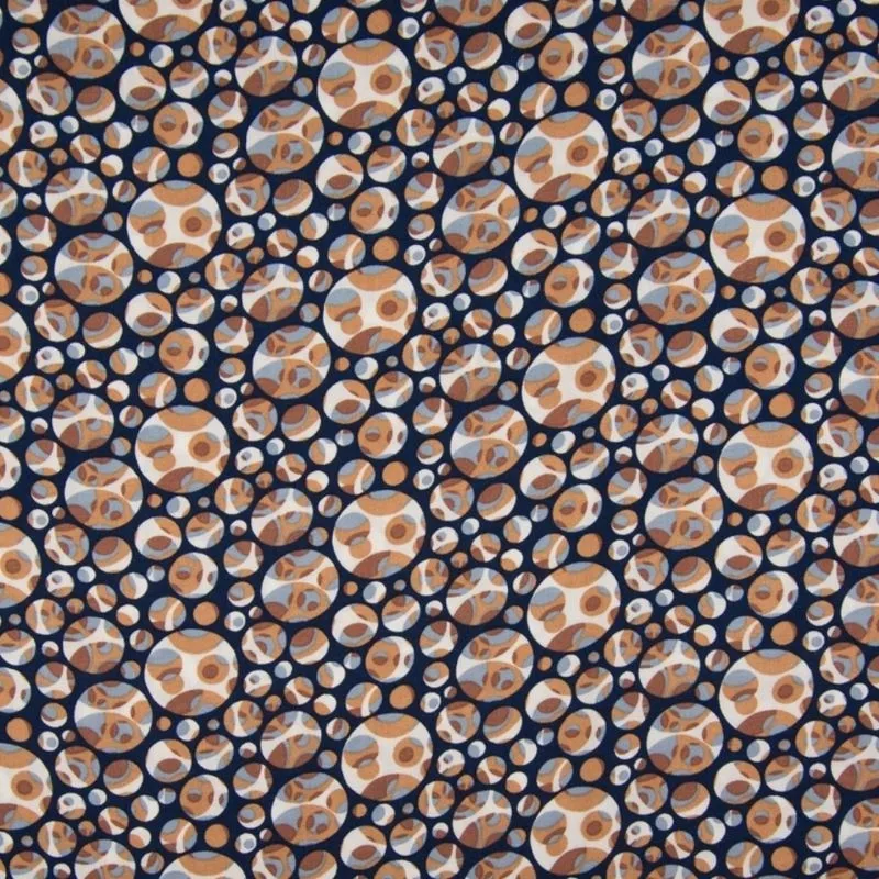 Tissu Viscose Imprimé Cercle Mix Navy