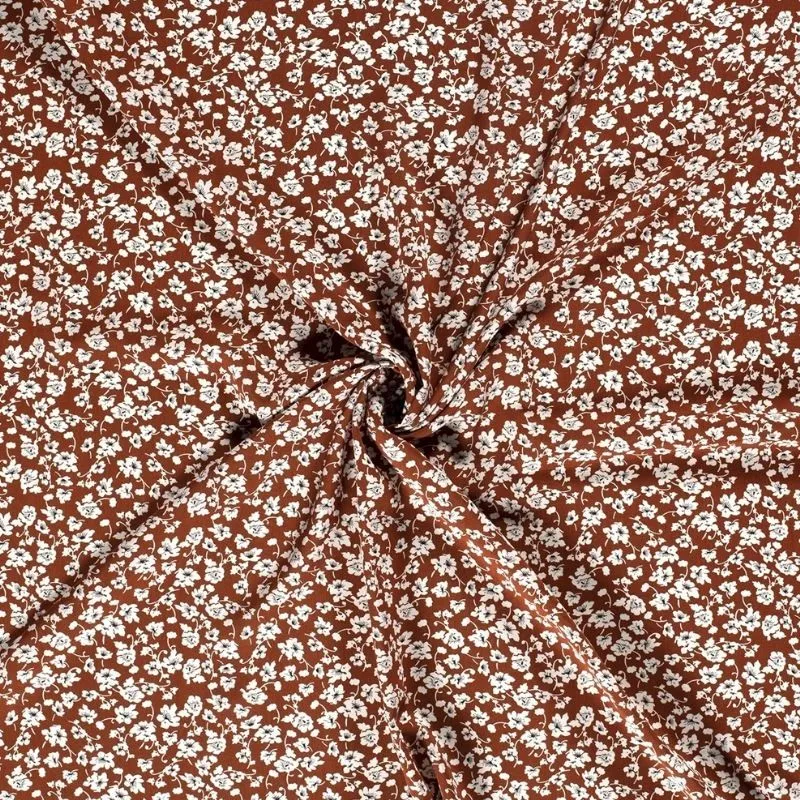 Tissu Viscose Imprimé Fleur Brique