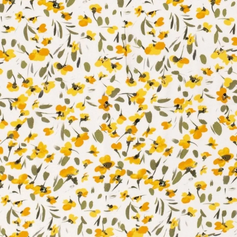 Tissu Viscose Imprimé Fleurs Blanc