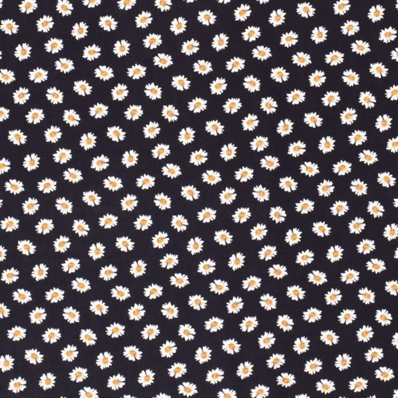 Tissu Viscose Imprimé Paquerette Marine