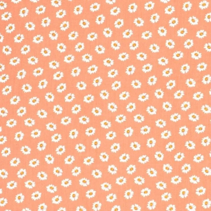 Tissu Viscose Imprimé Paquerette Orange