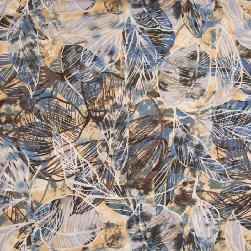 Tissu Viscose Imprimé Ramage Bleu