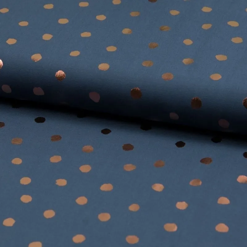 Tissu Viscose Pois Foil Fond Bleu Denim
