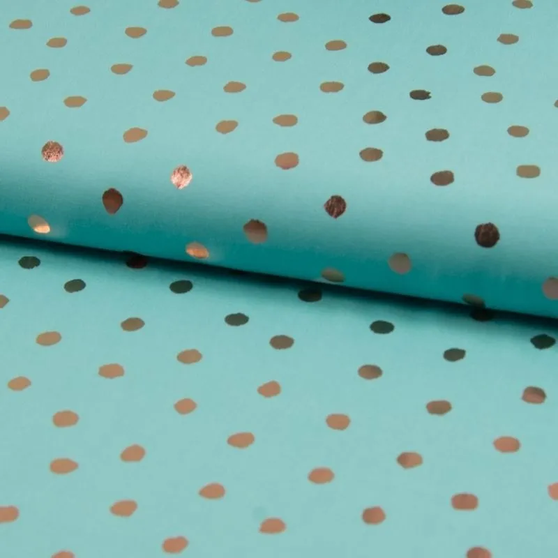 Tissu Viscose Pois Foil Fond Turquoise
