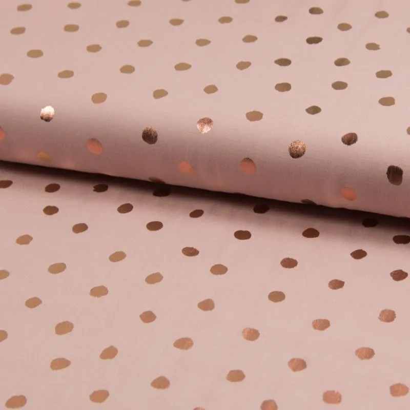 Tissu Viscose Pois Foil Fond Vieux Rose