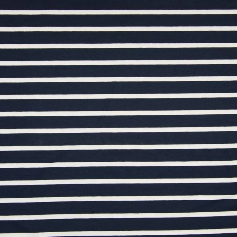 Tissu Viscose Rayure Blanc Fond Navy
