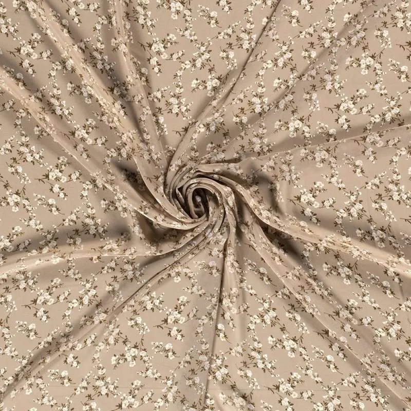 Tissu Voile Imprimé Fleur Beige