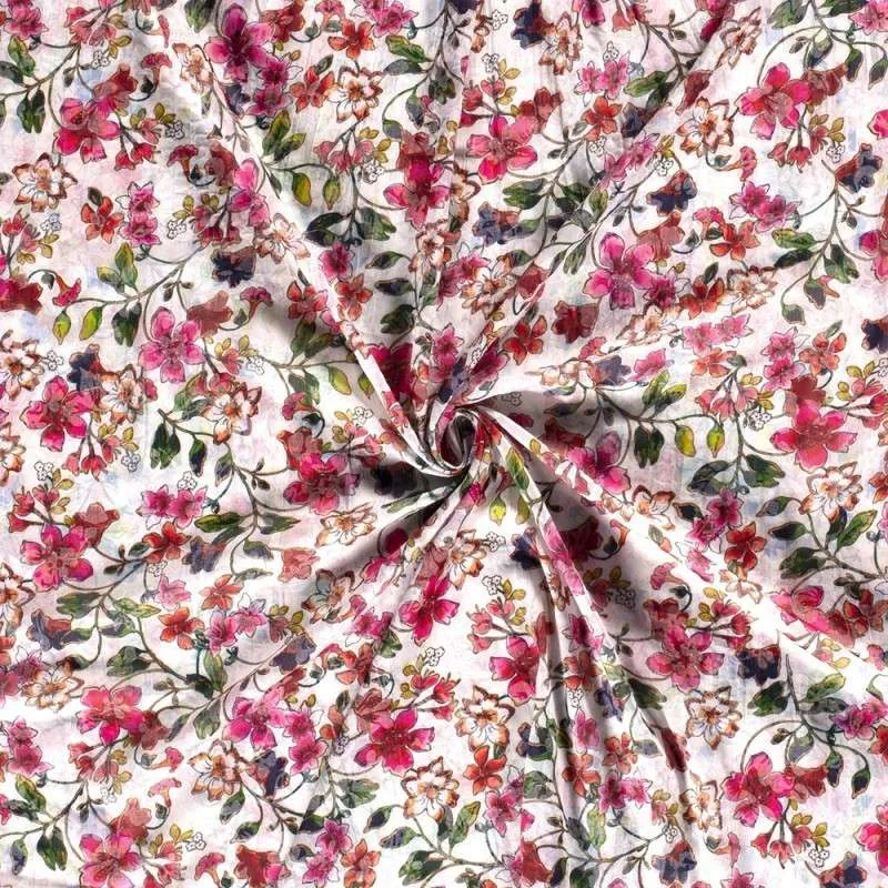 Tissu Voile Imprimé Fleur Blanc