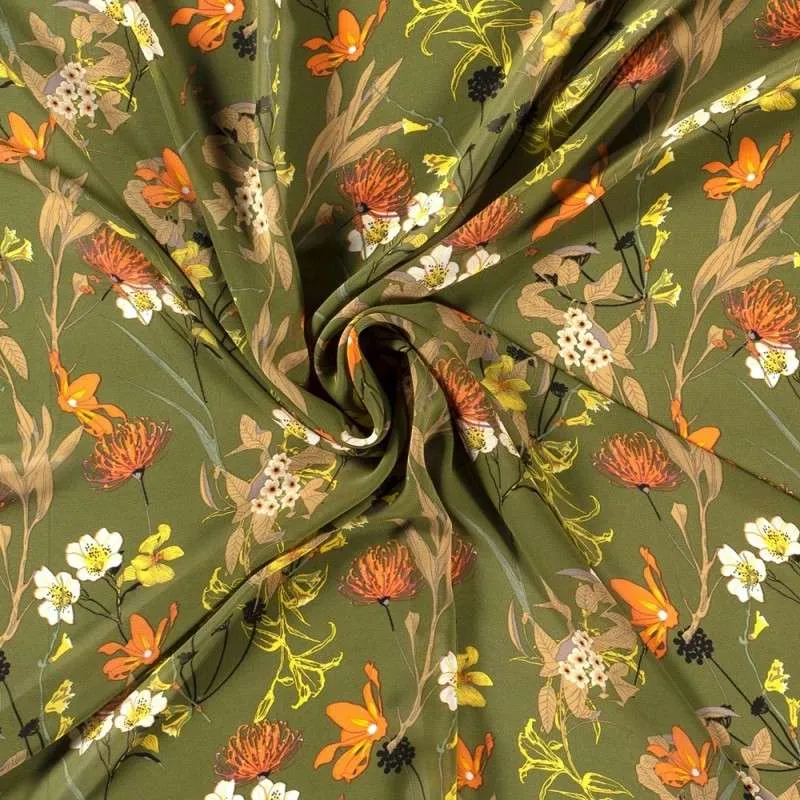 Tissu Voile Imprimé Fleur Vert