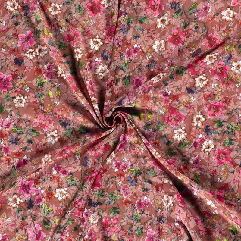 Tissu Voile Imprimé Fleur Vieux Rose